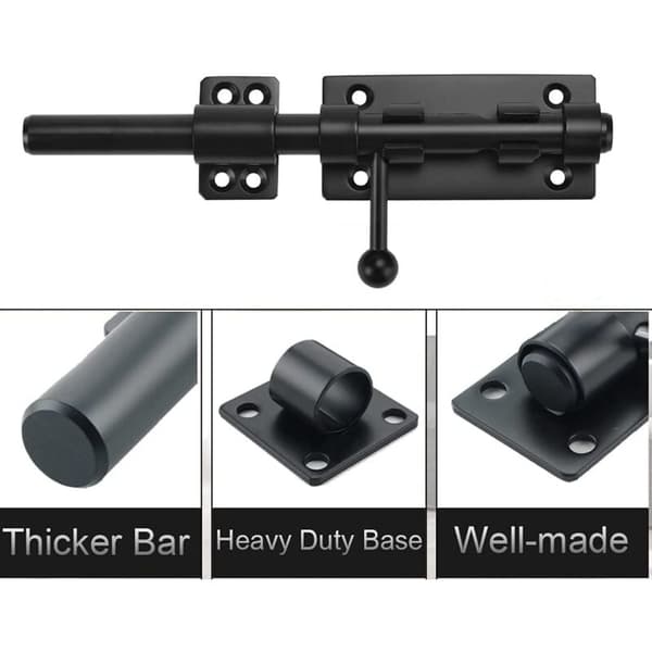 Kraftig skydedørslås 15 cm, 160 mm rustfrit stål mat sort skydelås dørlås-FA-
