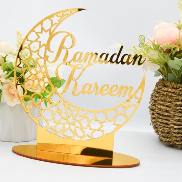 4 stk. Ramadan Eid Mubarak Ornament Eid Mubarak Akryl Ornament Måne og Stjerner Muslimske Dekorationer