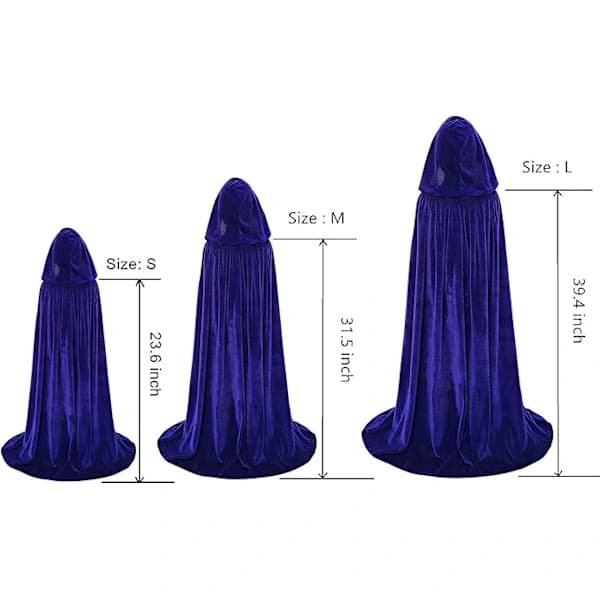 Børnesammetkåbe med hætte til Halloween, jul, cosplay-kostumer, blå, L