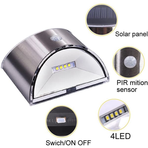 Solar Lamp Motion Sensor LED Waterproof Outdoor Wall Lights Stainless Steel Shell Lighting for Garden Home Use 2 pcs