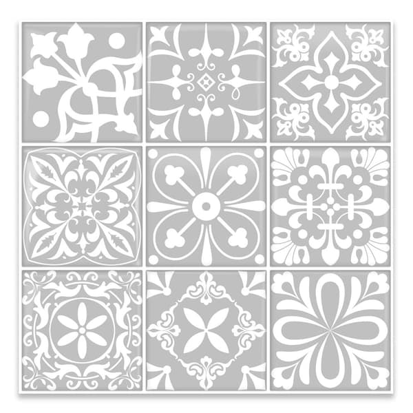 10-pack Self-Adhesive Wall Decal, Water-Resistant Tile Wall Sticker 26x26 cm for Kitchen & Bathroom_OF Grey 10 pcs Grå 10 st