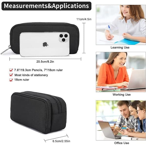 Pencil Case med Stor Kapacitet Oxford Stor Opbevaringspose Sort
