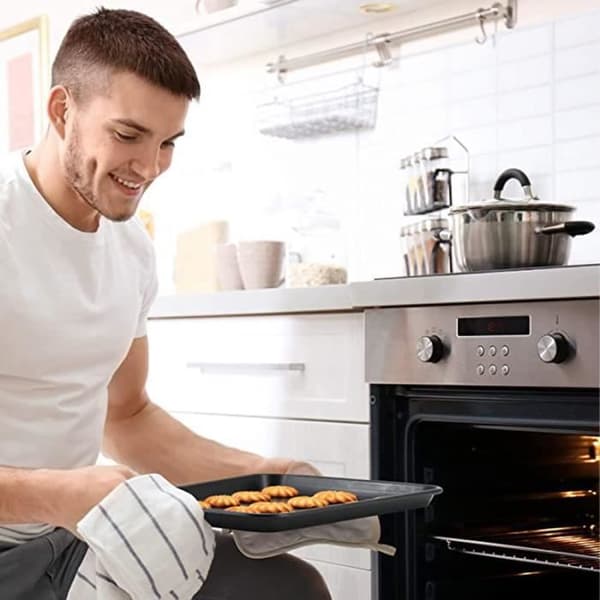 Sæt med 2 non-stick bageplader, rektangulære bageplader til ovn og grill, 37x25,5x1,6cm