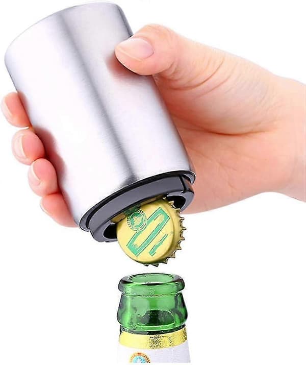 Magnetisk Automatisk Ølflaskeåbner Rustfrit Stål Tryk Ned Ølåbner Køkkenredskab, Størrelse: 8,5 X 5,2 cm.