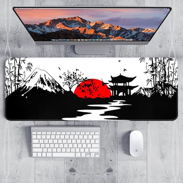 Gaming musematte, stor skrivebordsmatte (80 x 30 x 0,3 cm), vaskbar stor musematte, japansk musematte med sklisikker gummibase