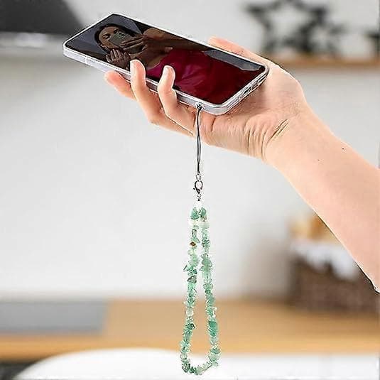 Turquoise Green Phone Charm, Natural Gemstone Beaded Phone Strap Wrist