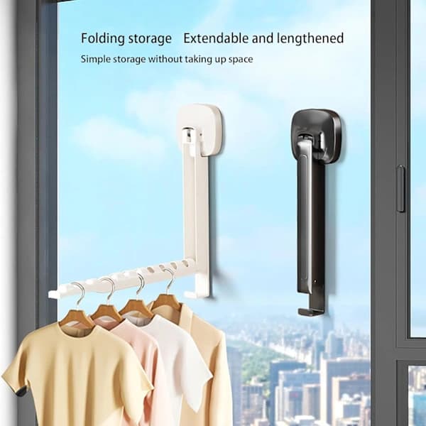 Laundry Drying Rack with Suction Cup, Foldable Wall Mounted Drying Rack, Space Saving, Flexible Storage and Transport (White & Black 2 pcs)