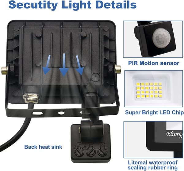 100W Utendørs Bevegelsessensor LED Flomlys 10000LM IP66 Vanntett for Hage (6000K)[JUN]