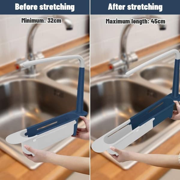 Extendable Dish Rack Sponge Holder Large Capacity PP Kitchen Organizer Blue
