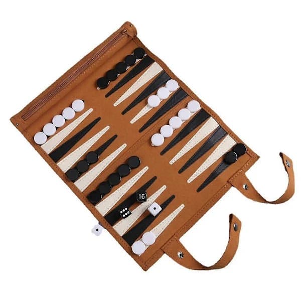 Backgammonbræt - Bærbart Backgammon Sæt til Voksne, Rejsespil, Voksen Design, Børn Brun