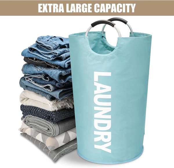 Foldable Laundry Basket 115L Large Collapsible Laundry Hamper with Raised Feet Easy to Clean for Home, Dorm, and Camping Lake Blue