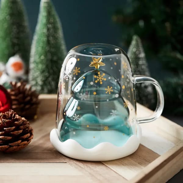 Christmas Tree Cute Star Wish Cup, Creative Double-Layer Christmas Glass