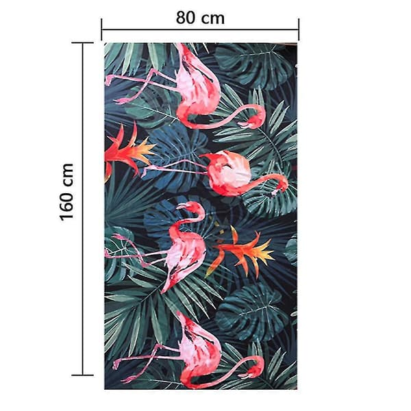 Quick-drying microfiber beach towel with carrying case, super towel (green leaf flamingo)