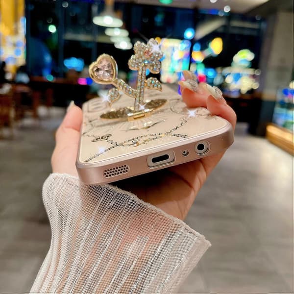 Case for Samsung Galaxy A16 4G/5G with Stand TPU+PC Rhinestones Decor Phone Case - White