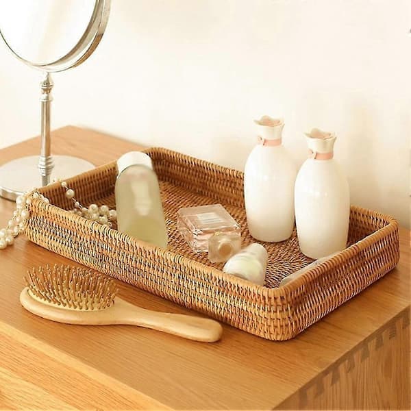 Handwoven Storage Basket Rattan Storage Tray Baskets Bread Fruit Food Breakfast Display Box