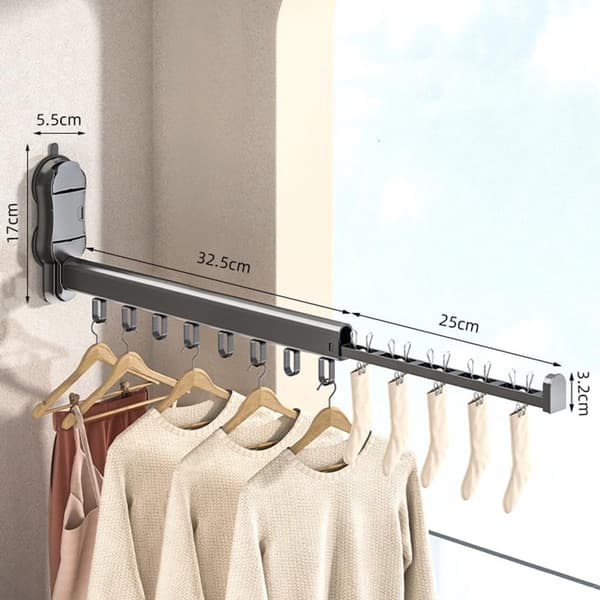 Wall-mounted drying rack with suction cup, 90° foldable aluminum alloy drying rack for indoor and outdoor use.