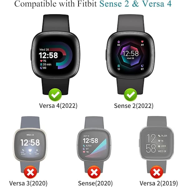 5-pack skal kompatibla med Fitbit Versa 4/ Sense 2, mjukt TPU-skydd med glitterdiamanter