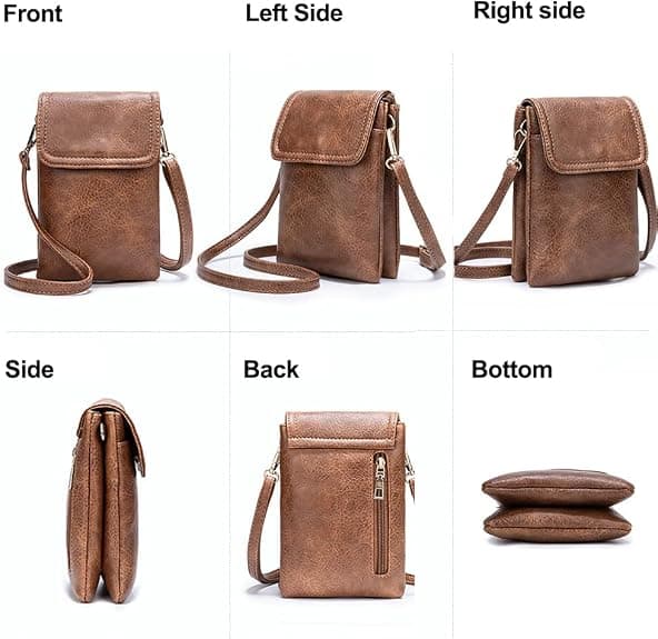 Mobile Phone Crossbody Bag, Women's Leather Textured Small Wallet Bag with Adjustable Shoulder Strap (Black)_OF