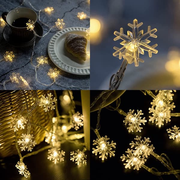 Juletrebelysning, snøfnugg, varmhvitt batteri