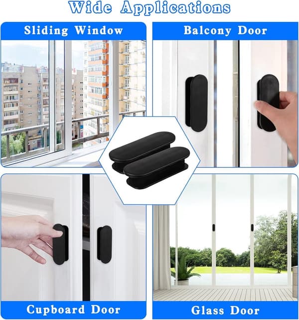 Self-adhesive sliding door handle, 2 pieces black, no drilling, for kitchen and cabinets