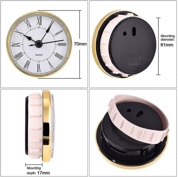 2,8 tommer (70 mm) romersk kvartsklokke med gullfarget kant_llk13