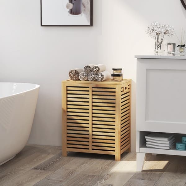 80L Laundry Hamper with Lid and Removable Washable Laundry Bag Bamboo Laundry Basket