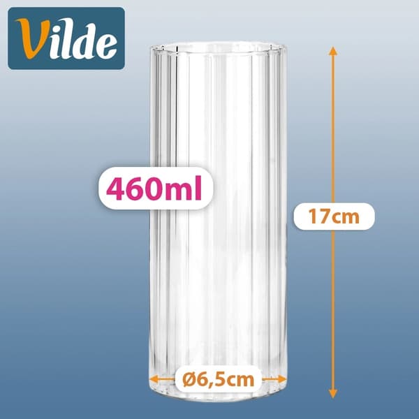 Sett med 6 borosilikatglass, 460 ml, ribbet design