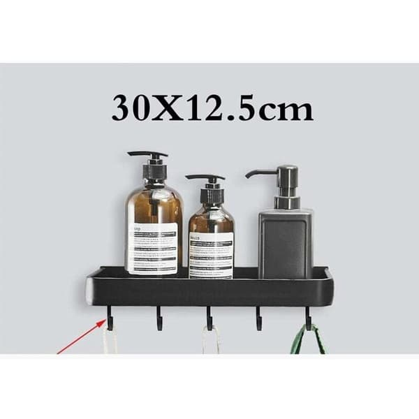 Black Wall-Mounted Aluminum Towel Rack, 30cm, Square Shelf for Bathroom Kitchen