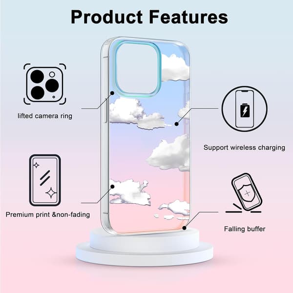 Hardt mobilskall kompatibelt med iPhone, Slim Crystal Clear Holografisk Hvit Sky Kvinner Jenter, Hard PC Støtsikker Beskyttende Design iPhone 12 Pro Max iPhone 12 Pro Max