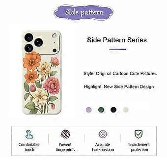 Kompatibelt deksel til iPhone 17 Pro Max, vakkert blomstermønster, rett kant, TPU-bakside (svart)