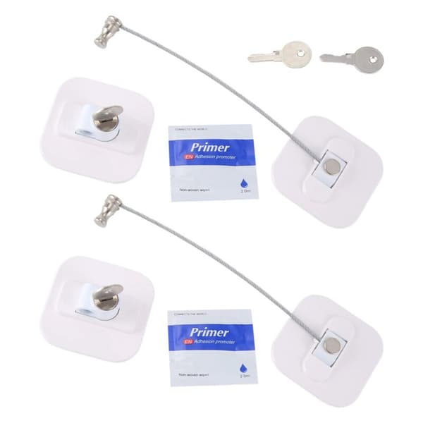 Refrigerator Lock, Mini Fridge Lock with Key for Adults, Refrigerator Lock, Cabinet Door (White 2-Pack)