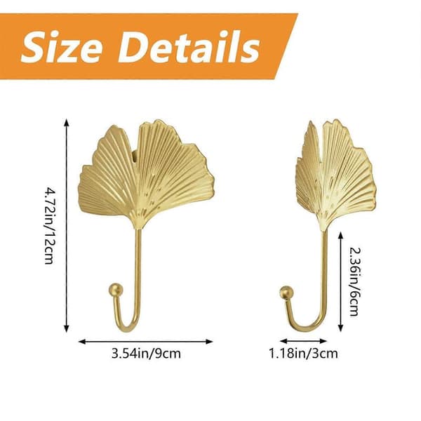 Iron Leaf Hooks, 4 Pcs Gold Ginkgo Leaf Shaped Wall Hooks, Modern Key Holder, Single Hook Hanger for Home Office