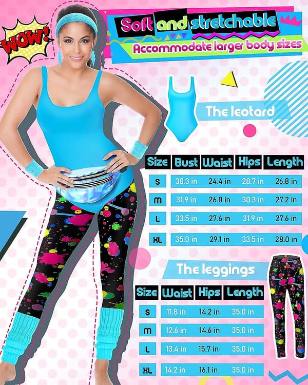 80'er Træningssæt med Dragt, Leggings & Retro Tilbehør i Neon [JUN] Sød Neon Medium Cute Neon Medium