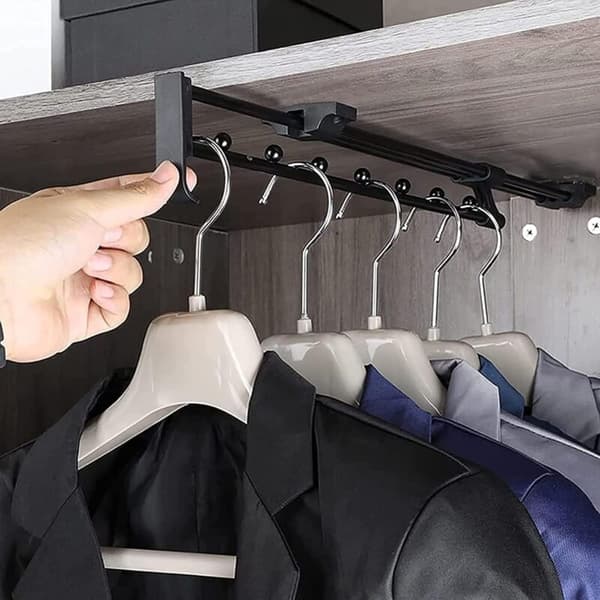 Heavy Duty Pull-Out Wardrobe Rod - Clothes Hanger Rod, Top Mounted to Save Wardrobe Space (Size: 40)
