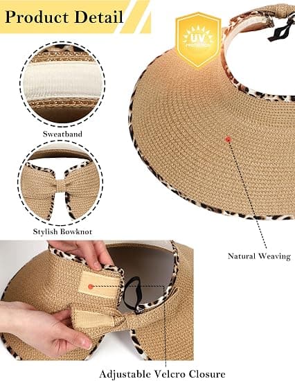 Stråhat til kvinder, strand, sol, hestehale, bred skygge, sommer, foldbar, solbeskyttelse, pakbar til rejser, pool