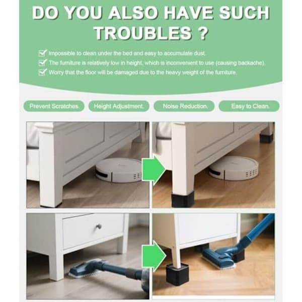 Bed Leg Risers Set of 4 Adjustable 7.5-11 cm Non-Slip Shock Absorbing for Sofa Bed Table Refrigerator Washing Machine 1800 kg