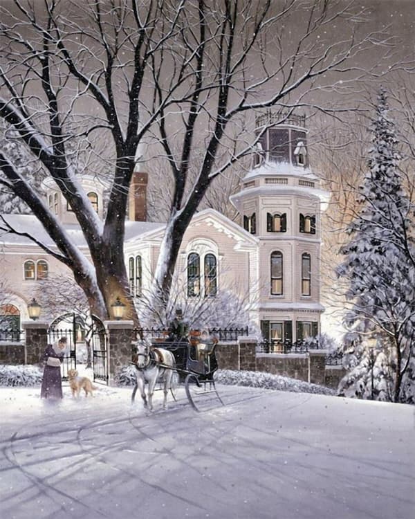 30x40cm 5D DIY Diamantmaling Full, Vinter Slott Serie#I, DIY Diamant Strass