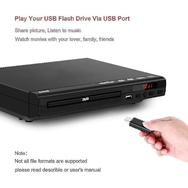 DVD-soitin televisioon, aluevapaa DVD-CD-soitin AV-ulostulolla sisäänrakennettu / NTSC, USB-tulo, kaukosäädin