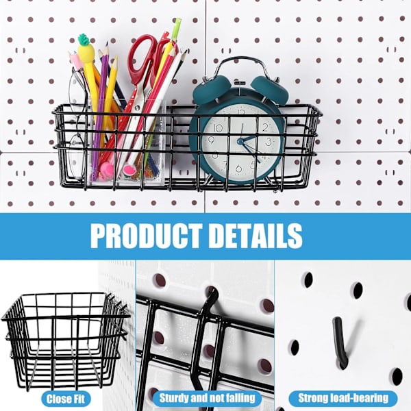 4 st stora pegboardkorgar i svart metallfäste