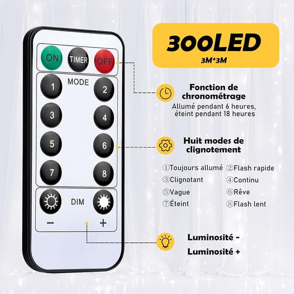3m x 3m gardinlys - 300 LED USB gardinlys