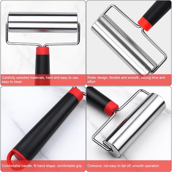 Rolling Pin, Stainless Steel Rolling Pin with Handle, Compatible with Rolling Out Pizza Dough, Biscuits, Fondant (11.6 cm)