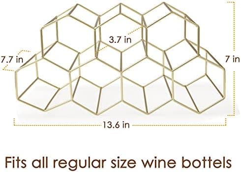 Wine Rack - 7 Bottle Holder for Wine Storage, Freestanding Wine Rack for Wine Cellar, Bar Cabinet, Wine Rack Stand for Kitchen (Gold)