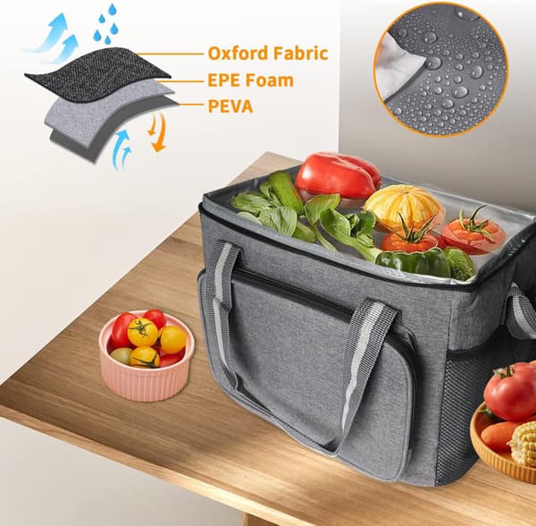 Varmeisolert matpose 15L, arbeidsmatpose, liten bærbar kjølebag for camping, strand, kontor, skole, grå