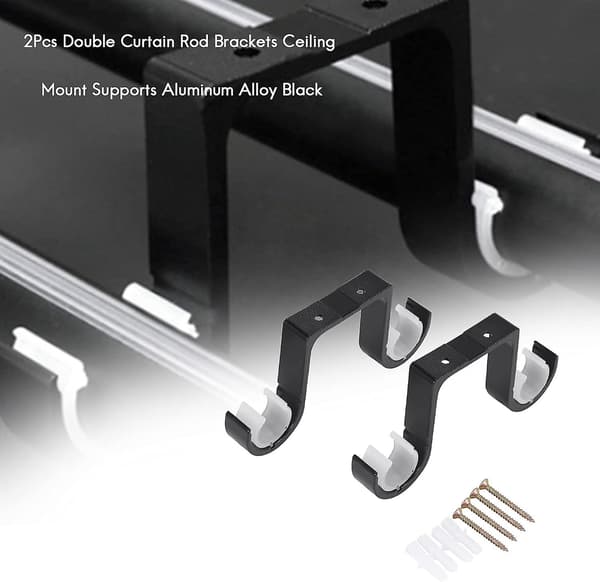 2 stk. serie doble gardinstangfester svart aluminiumslegering takfeste