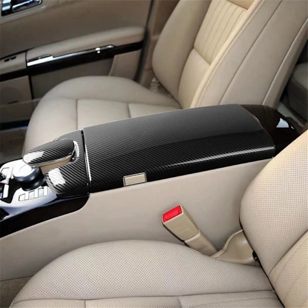 Texture Fiber Center Console Armrest Phone Box Steering Wheel Knob Protection Pad Case for S-Class W221 2007-2013