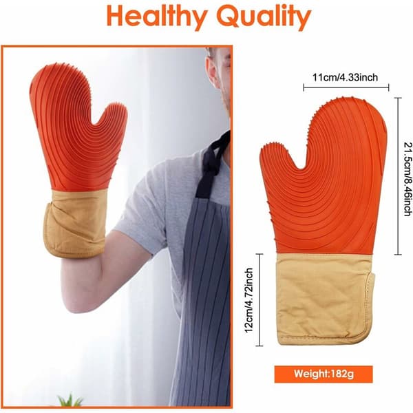1 Pair Oven Mitts Heat Resistant Silicone Oven Gloves for BBQ Kitchen Grilling Baking Microwave Grill Orange