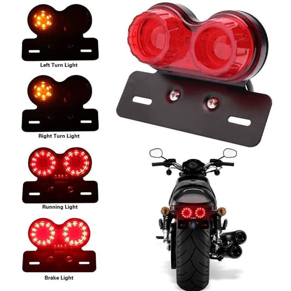 LED motorcykel baglygte med blinklys og nummerpladelys