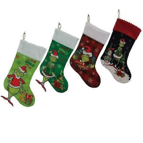 Grinch Julstrumpa Set om 4, Grinch Monster Julklappspåse, Rolig Julspishängning