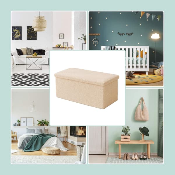 Sammenleggbar oppbevaringsbenk med teddyfleece, 2-seter