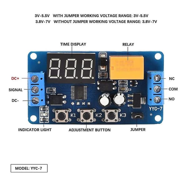 Tidsfördröjningsmodul LED-display Timer Relä 3V 3,7V 4,5V 5V 6V Signal